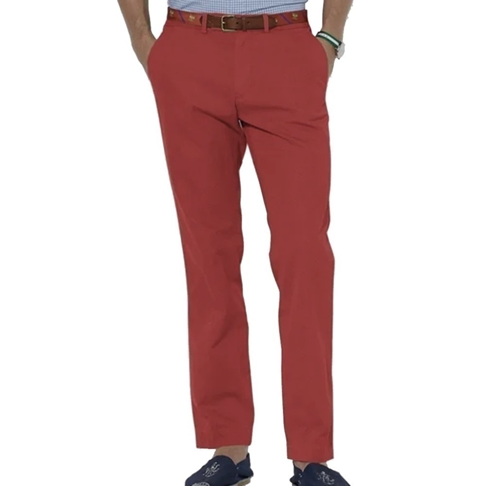 Men's CHAPS Jeans Trousers Pants Straight Leg Flat Front Slim Cut Red 40/32